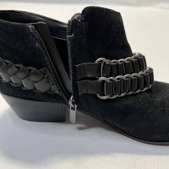 Sam Edelman Posey Suede Leather Ankle Booties Womens 8.5 Metal Chain Black Boots - Picture 8 of 15
